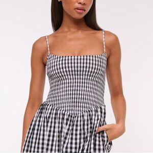 Gingham black & white dipped waist midi dress